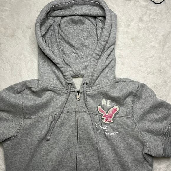 American Eagle Gray Zipup Cuff Hoodie - Picture 3 of 7